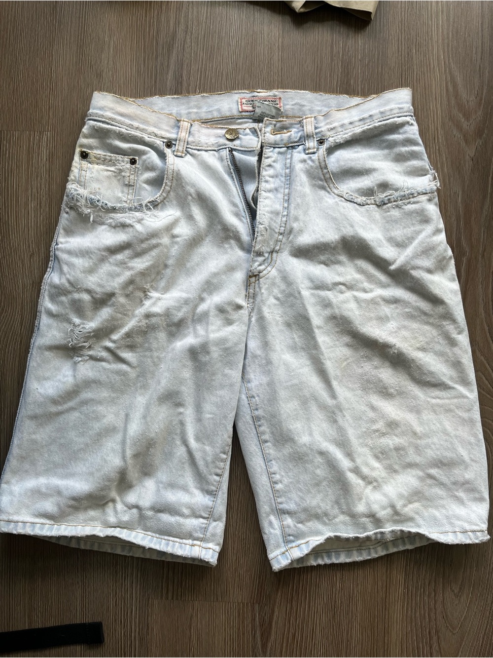 Guess by Marciano Light Blue Distressed Denim Cargo Shorts